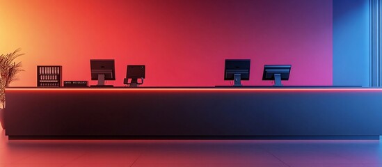 Obraz premium Modern reception area with vibrant lighting, sleek design, and minimalistic decor