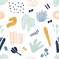 Abstract seamless pattern in trendy style with geometric elements, textures. Vector background.