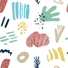 Abstract seamless pattern in trendy style with geometric elements, textures. Vector background.