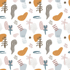 Abstract seamless pattern in trendy style with geometric elements, textures. Vector background.