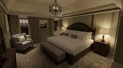 Luxurious Master Bedroom Evening Ambiance Design