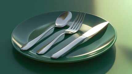 Tableware Set of Silverware on Plate Top View