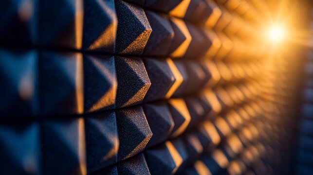 Acoustic foam panel background creating depth with light and shadow