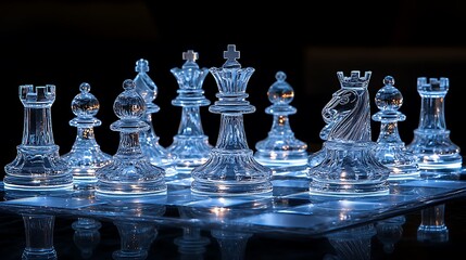 Chess game glass set reflection high resolution hd picture
