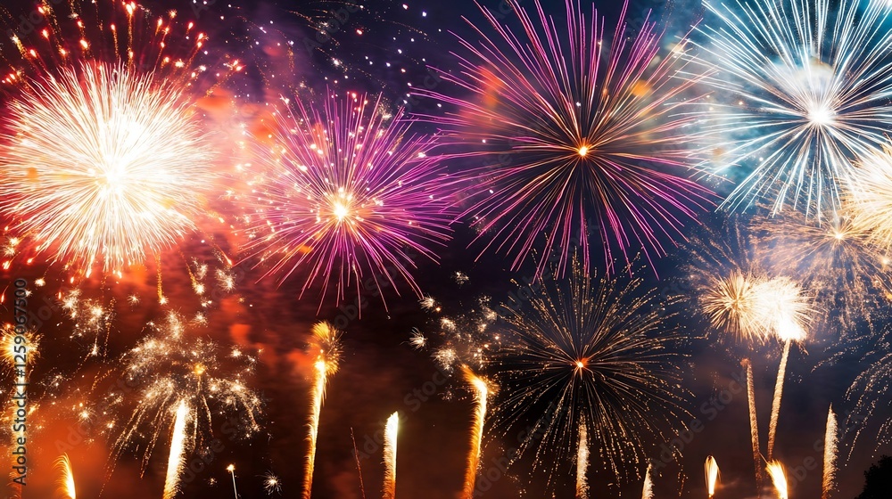 Poster vibrant display of colorful fireworks exploding in the night sky celebrating an event : generative a