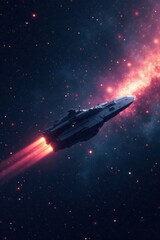 Obraz premium A spaceship sails through the darkness of space, stars shining like diamonds around it , galaxies, space ships