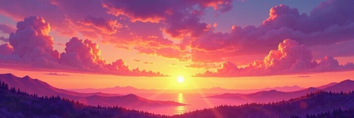 Obraz premium Abstract watercolor sunset sky in shades of orange and purple, natural , gradient, hues