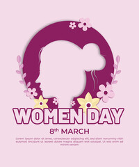 A poster for Happy Women's Day with women silhouette and flowers