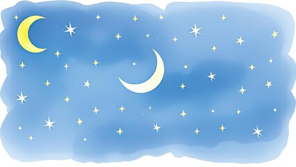 Naklejka premium Serene Night Sky Watercolor Moon Stars Background