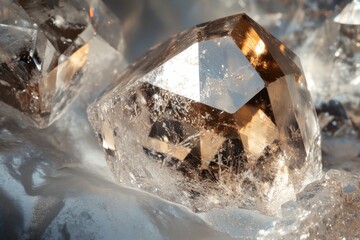 Close up of rough smoky quartz crystal points