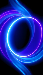 Round frame made of dynamic neon curved lines for technology concepts, user interface design, web design. Blue and purple lines. Transparent background, photo. with white shades