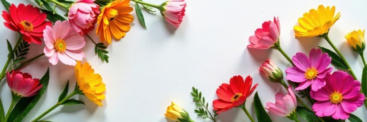 Obraz premium arrangement of colorful flowers on white tablecloth, bouquet, centerpiece, decoration