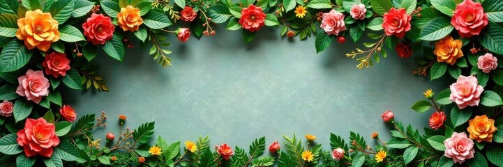 Artificial flower wall with greenery and vines in a vintage style, classic, garden, traditional