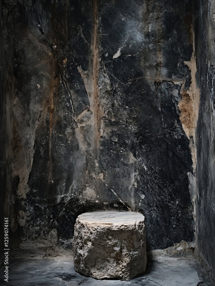 Aufkleber Abstract stone wall with a rough surface and a distinctive stone seat giving a rugged look : Generative AI