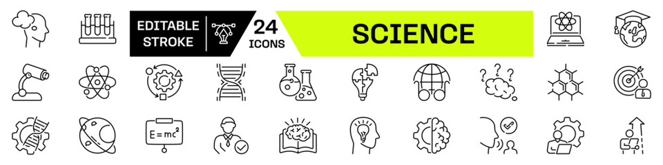 Science icon set with Editable Stroke. Education linear icon.