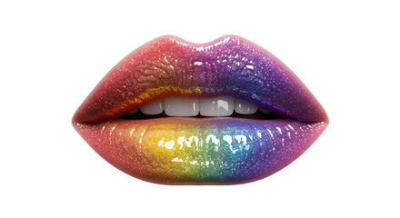 Obraz premium Glossy Rainbow Glitter Lips with Vibrant Shimmer Effect