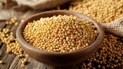 Obraz premium A Wooden Bowl Filled With Soybeans