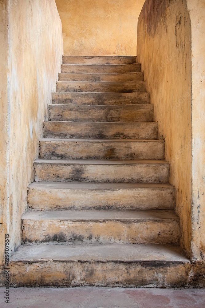 Aufkleber weathered stone stairs leading to a mysterious passageway in an old building : generative ai