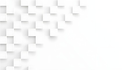 A close-up view of a wall or surface composed of many interlocking, three-dimensional white squares. The squares vary slightly in size and position, creating a textured, geometric pattern.  