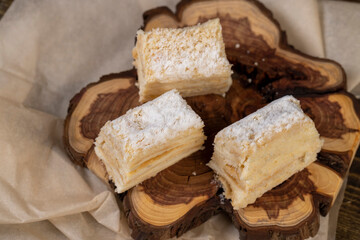 puff pastry cake with white buttercream and puff pastry