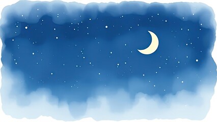 Naklejka premium Serene Night Sky Watercolor Crescent Moon and Stars Background
