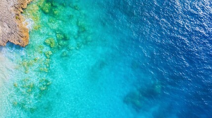 Obraz premium Aerial View of Crystal Clear Water and Rocky Coastline in Tropical Paradise : Generative AI