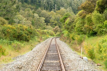 Old Railway Track in a Green Landscape – Scenic Abandoned Rails