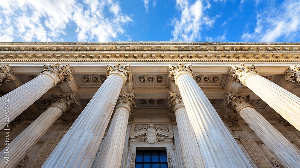 Poster Majestic view of classical architecture with columns against a blue sky : Generative AI