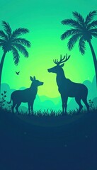 Blue and green animal silhouettes, nature, silhouette, forest