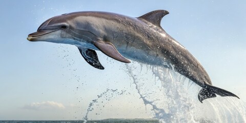 Fototapeta premium Dolphin Leaping Aquatic Grace, Dynamic Composition, Ocean Wildlife, Marine Mammal, Wildlife Photography Dolphin,Ocean