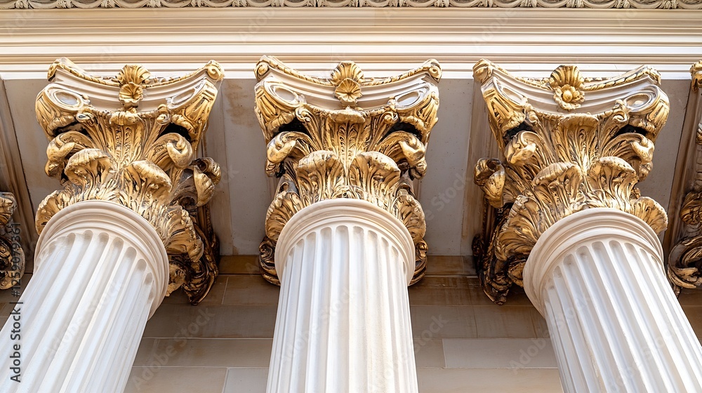 Aufkleber elegant architectural details of golden columns with intricate designs : generative ai