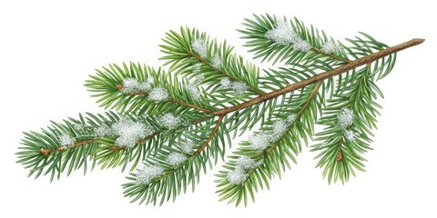 Snow-Dusted Fir Branch Watercolor Illustration, Botanical Art, Winter, Christmas Christmas, Botanical Illustration