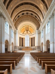 Obraz premium Stunning Interior Architecture Of A Grand Church With Tall Windows And Elegant Design : Generative AI