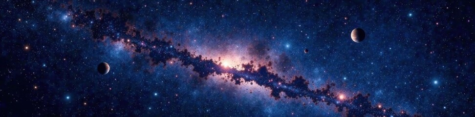 Naklejka premium Celestial map with bright stars and planets in a starry night sky, astronomical objects, star cluster, cosmic landscape