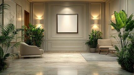 Elegant Lobby Interior Design With Plants And Artwork