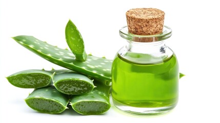 Aloe Vera plant with bottle of extract, Natural Herbal Medicine concept