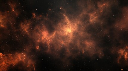 Obraz premium Fiery orange nebula in deep space with stars.
