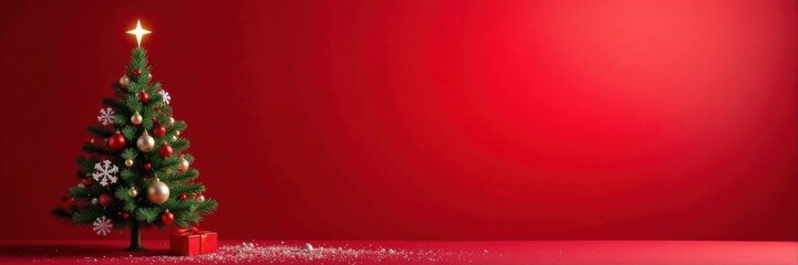 Christmas tree with small snowflakes on gradient red background, tree, snowflake, Christmas