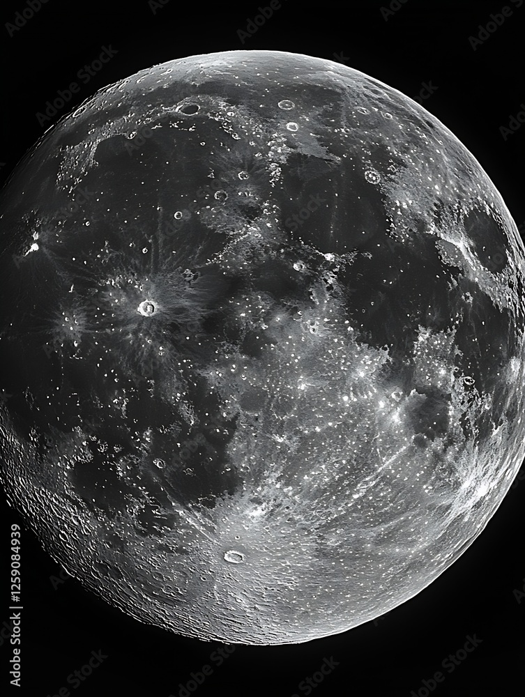 Poster stunning detailed close up of the moon highlighting craters and surface texture : generative ai