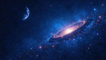 Obraz premium Celestial bodies twinkle like diamonds against a dark blue canvas, twinkling, celestial, glittering