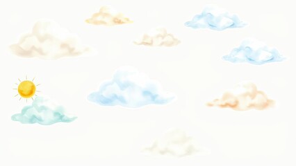 Pastel Clouds Sunny Sky Watercolor Cloudscape Childish Design