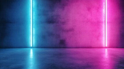 Obraz premium Vivid Neon Lighting in Dark Space with Blue and Pink Glowing Vertical Lines : Generative AI