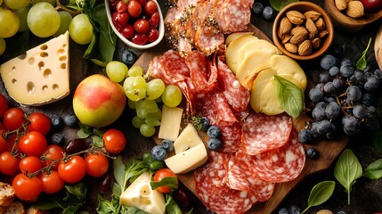 Gourmet Charcuterie Board With Assorted Meats Cheese Fruits and Nuts : Generative AI