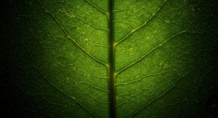 Obraz premium Close-up of a Green Leaf Featuring Veins and Cellular Structure