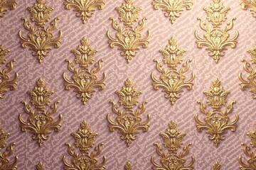 Classic Damask Pattern with Gold Accents and Soft Hues, muted tones, damask wall covering, gold leaf pattern