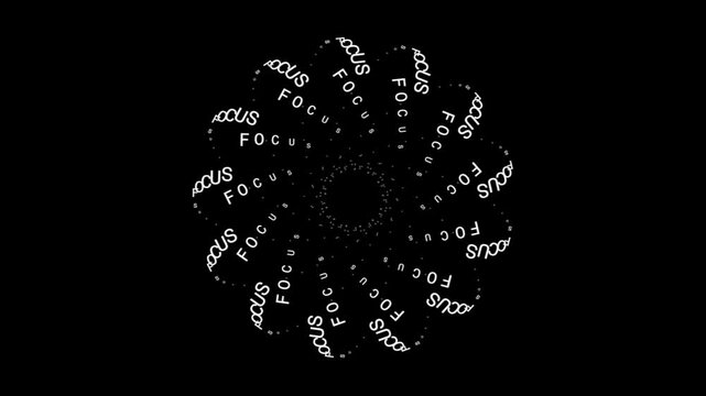FOCUS Text Animation Forming a Sphere. Kinetic Typography Loop with 3D Depth Effect