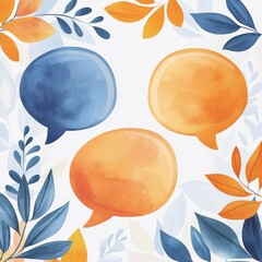 Colorful speech bubbles with autumn leaves in blue and orange tones