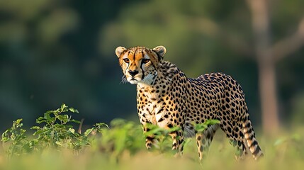 Obraz premium Alert Cheetah in African Grassland at Golden Hour