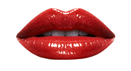 Obraz premium Glossy Red Glitter Lips with Sparkling Shimmer Effect
