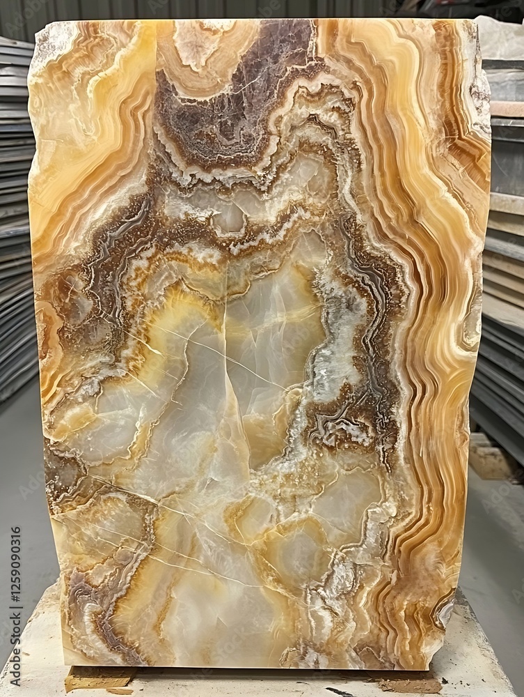 Fototapete close-up of a stunning onyx stone slab showcasing unique natural patterns and textures : generative 